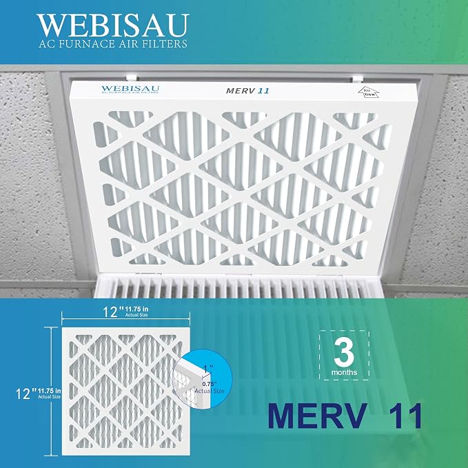 12x12x1 Air Filter MERV 11 MPR 1000 Furnace Filters 4Pack Pleated HVAC AC Furnace Air Filters,Air Conditioner Filters (Exact