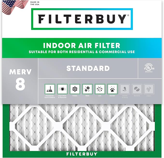 12x12x1 Air Filter MERV 8 Essential Dust & Allergy Defense (1-Pack), Electrostatic Pleated HVAC AC Furnace