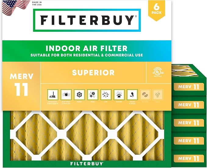 12x12x2 Air Filter MERV 11 Superior Pet & Allergy Defense (6-Pack), Electrostatic Pleated HVAC AC Furnace