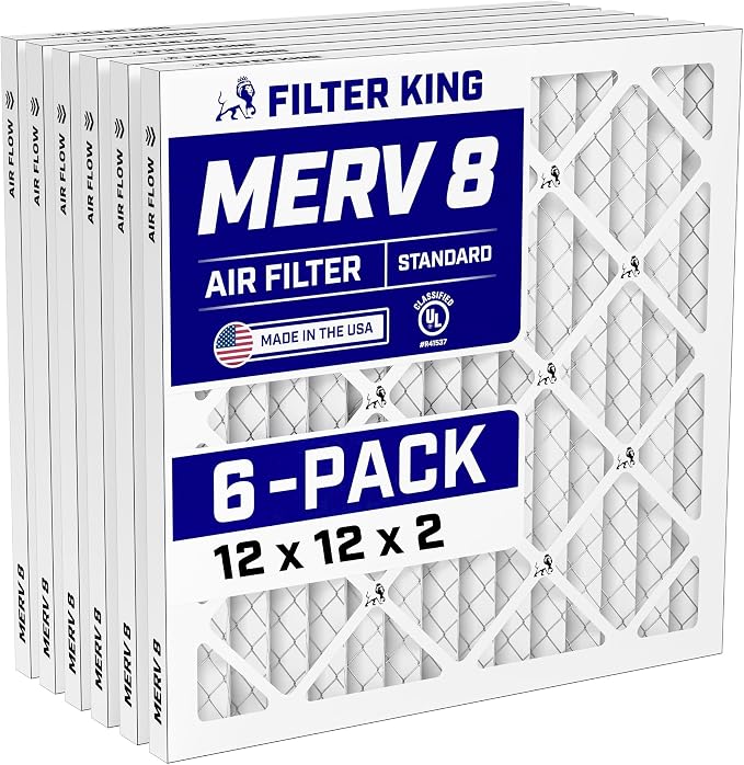 12x12x2 Air Filter (MERV 8) (6-Pack) Dust & Allergy Control AC Furnace Filters, MADE IN USA, HVAC, Pleated, Electrostatic