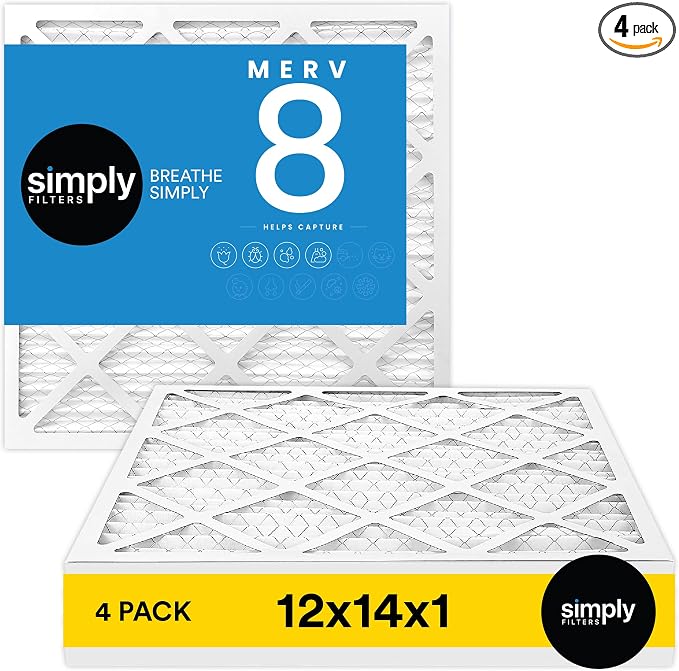 12x14x1 Air Filter, Merv 8, 4 Pack, For Home AC Furnace & HVAC (Actual Size: 11.75"x13.75"x0.75") DUST, Pet, & Allergy