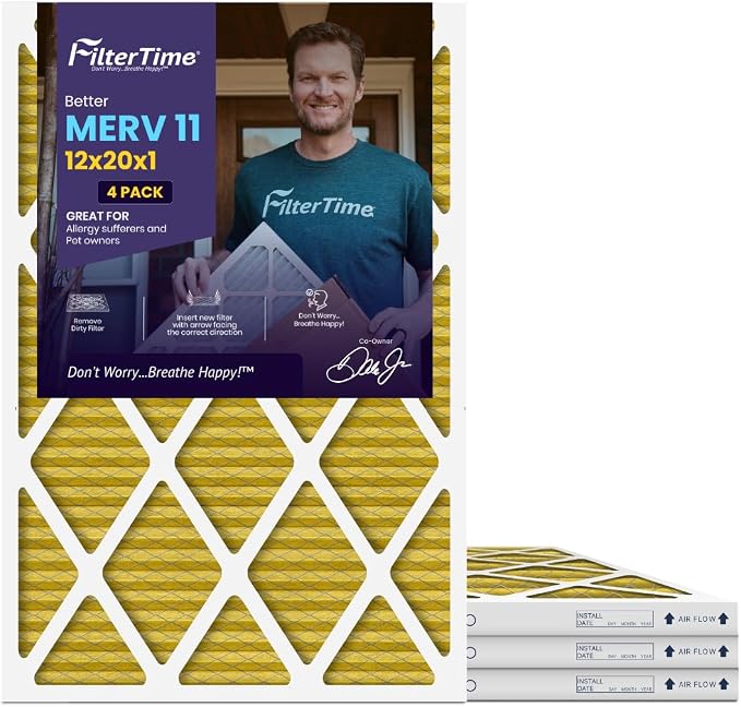 12x20x1, AC Furnace Air Filter, MERV 11, 4-Pack (exact dimensions 11.5 x 19.5 x 0.75), AC Filter, Furnace
