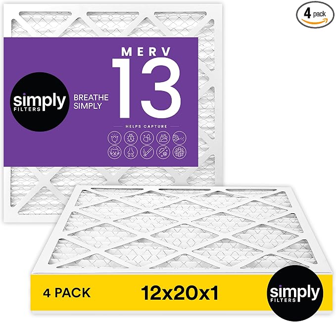 12x20x1 Air Filter, Merv 13, 4 Pack, For Home AC Furnace & HVAC (Actual Size: 11.75"x19.75"x0.75") DUST, Pet, & Allergy