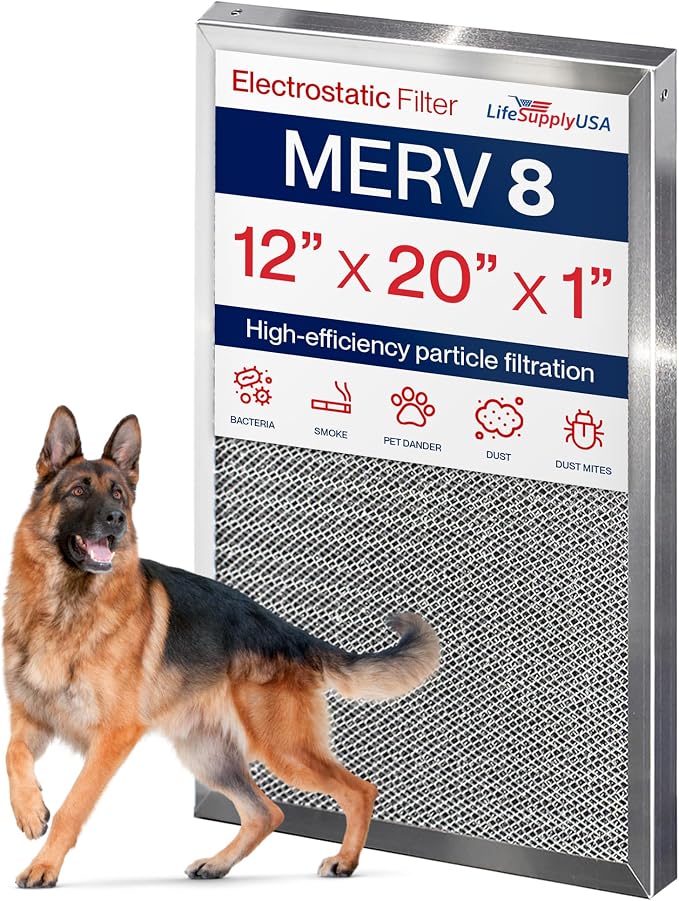 12x20x1 Electrostatic Air Filter, MERV 8, Washable, Reusable Furnace AC/HVAC Filter, Energy Saving, Easy to Clean, product