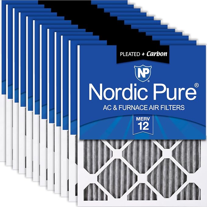 12x24x1 (Actual Size: 11 1/2 x 23 1/2 x 3/4) Furnace Air Filters MERV 12 Pleated Plus Carbon 12 Pack, product image