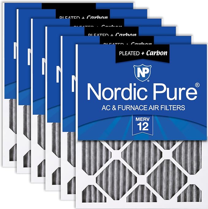 12x24x1 (Actual Size: 11 1/2 x 23 1/2 x 3/4) Furnace Air Filters MERV 12 Pleated Plus Carbon 6 Pack, product image