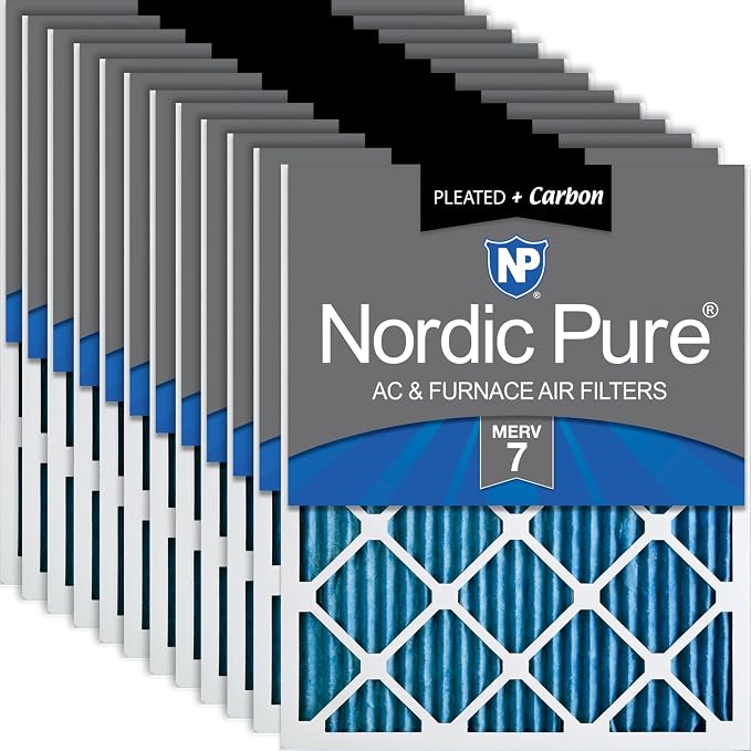 12x24x1 (Actual Size: 11 1/2 x 23 1/2 x 3/4) Pleated Air Filters MERV 7 Plus Carbon 12 Pack, product image