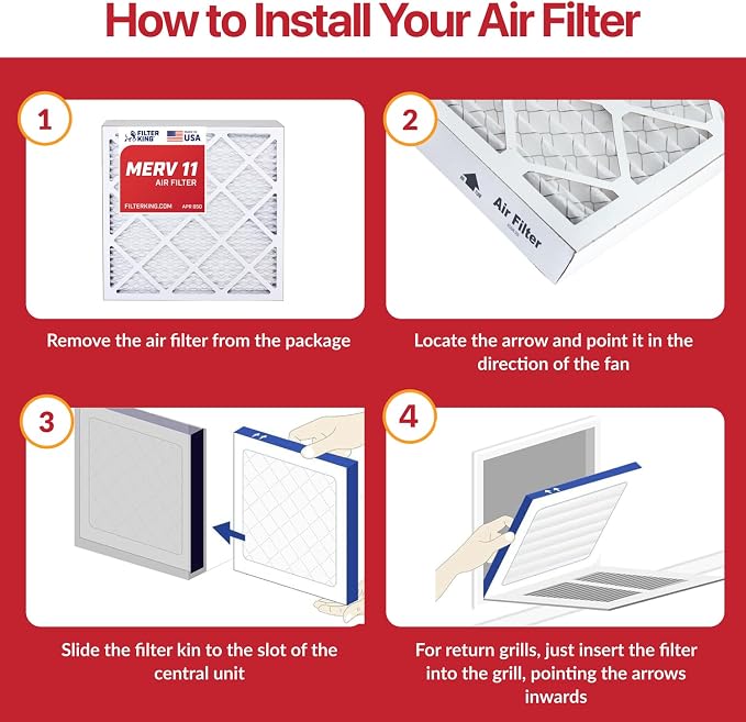 12x24x1 Air Filter (MERV 11) (6-Pack) Dust & Allergy Control AC Furnace Filters, MADE IN USA, HVAC, Pleated, Electrostatic