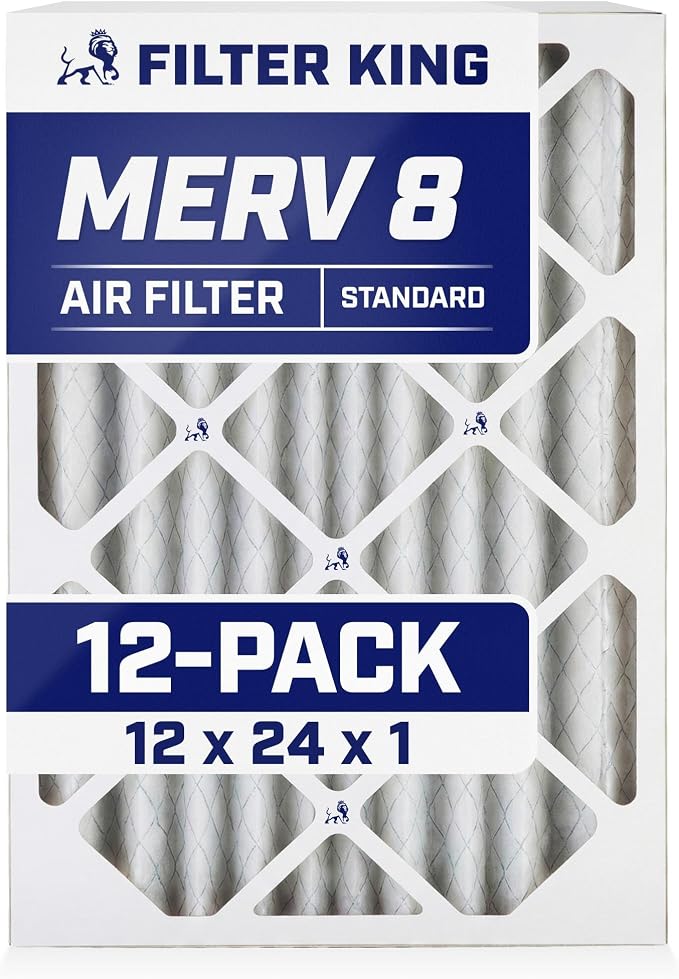 12x24x1 Air Filter (MERV 8) (12-Pack) Dust & Allergy Control AC Furnace Filters, MADE IN USA, HVAC, Pleated, product image