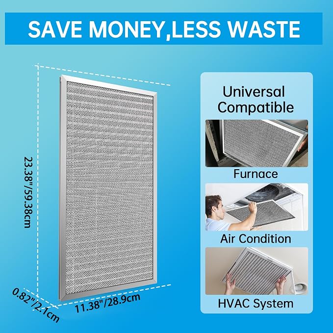 12x24x1 Reusable Electrostatic Air Filter HVAC AC Furnace Filter,MERV 8,Washable, Lasts a Lifetime,Permanent Air