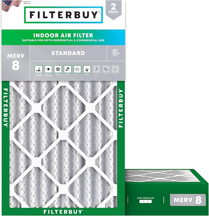 12x24x4 Air Filter MERV 8 Essential Dust & Allergy Defense (2-Pack), Electrostatic Pleated HVAC AC Furnace Filters