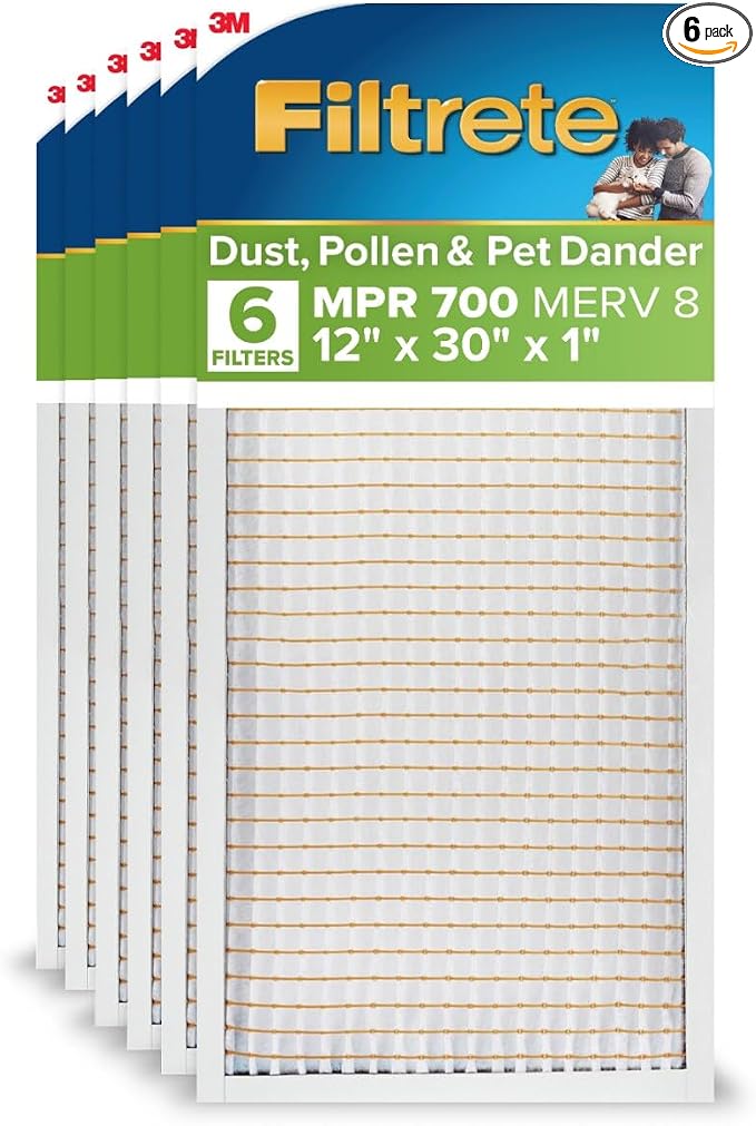 12x30x1 AC Furnace Air Filter, MPR 700, MERV 8, Tough on Pollen, Easy on Airflow, product image