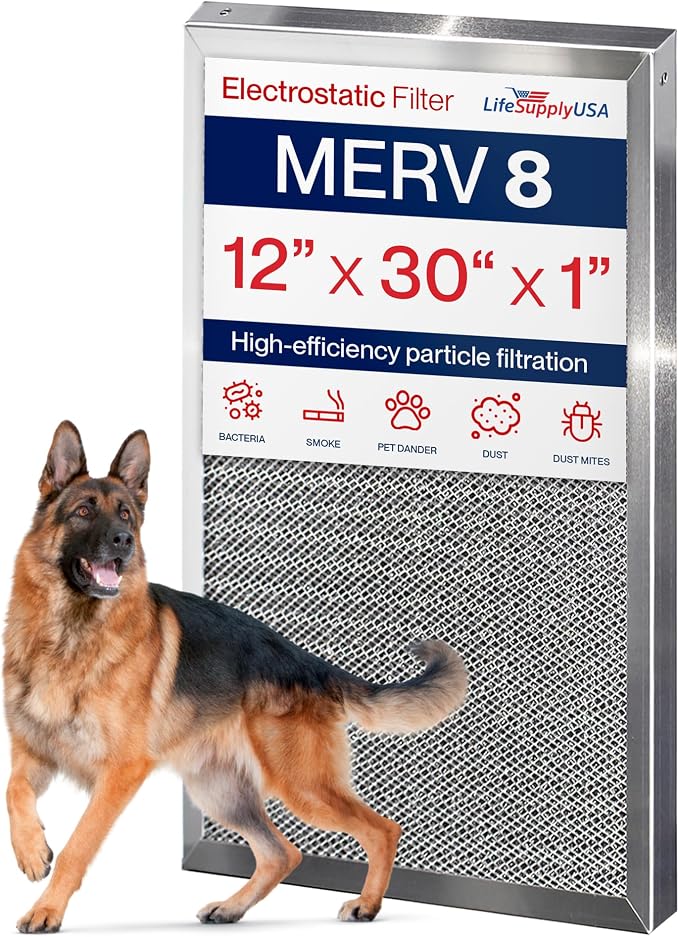 12x30x1 Electrostatic Air Filter, MERV 8, Washable, Reusable Furnace AC/HVAC Filter, Energy Saving, Easy to Clean, product
