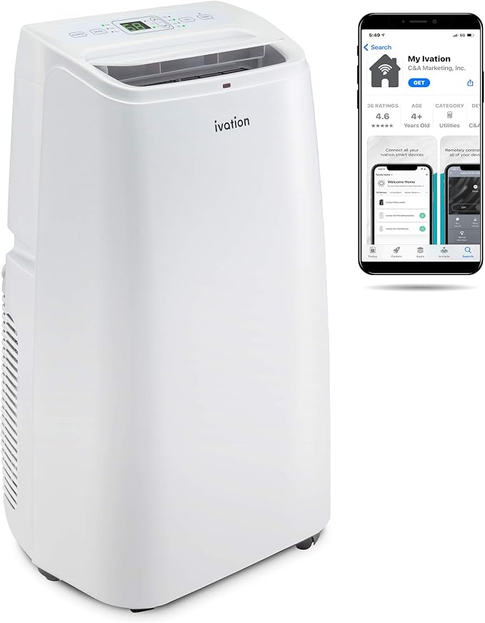 13,000 BTU Portable Air Conditioner with Wi-Fi for Rooms Up to 500 Sq Ft (8,500 BTU SACC) 3-in-1 Smart App Control Cooling