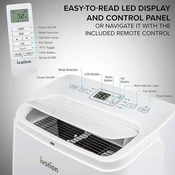 13,000 BTU Portable Air Conditioner with Wi-Fi for Rooms Up to 500 Sq Ft (8,500 BTU SACC) 3-in-1 Smart App Control Cooling