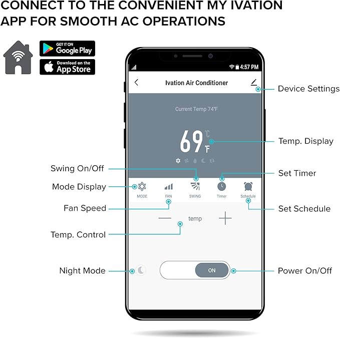 13,000 BTU Portable Air Conditioner with Wi-Fi for Rooms Up to 500 Sq Ft (8,500 BTU SACC) 3-in-1 Smart App Control Cooling