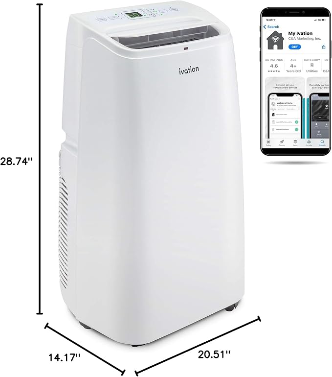 13,000 BTU Portable Air Conditioner with Wi-Fi for Rooms Up to 500 Sq Ft (8,500 BTU SACC) 3-in-1 Smart App Control Cooling