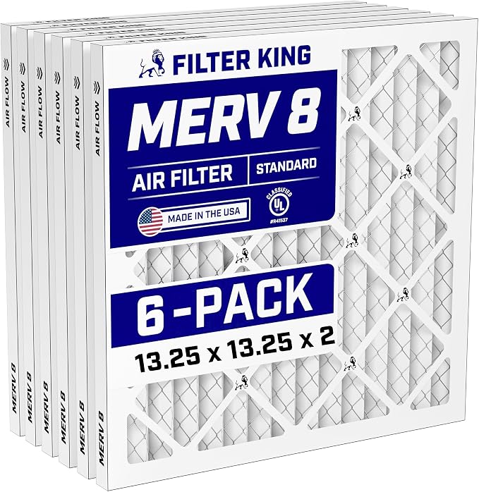 13.25x13.25x2 Air Filter (MERV 8) (6-Pack) Dust & Allergy Control AC Furnace Filters, MADE IN USA, HVAC, Pleated