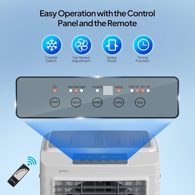 13.2Gal Portable Swamp Cooler, 4100CFM Evaporative Air Cooler with Auto Oscillating, Remote, 3 Speeds, 7.5H Timer & 4 Ice