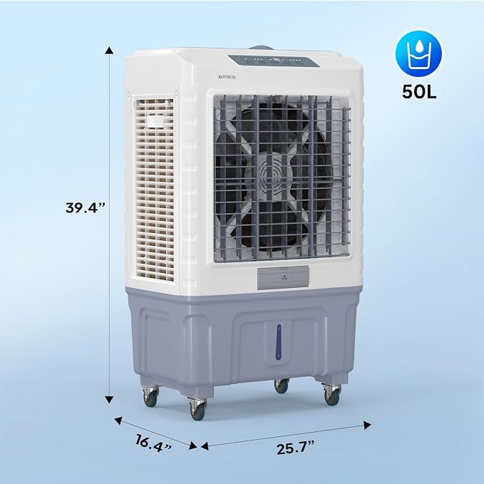 13.2Gal Portable Swamp Cooler, 4100CFM Evaporative Air Cooler with Auto Oscillating, Remote, 3 Speeds, 7.5H Timer & 4 Ice