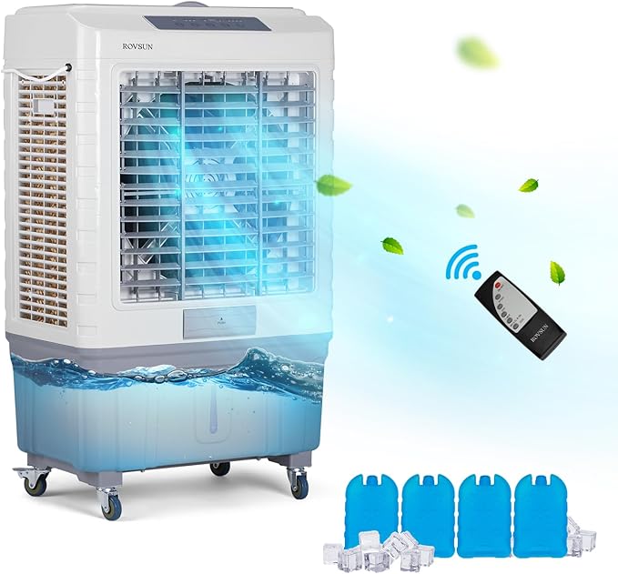 13.2Gallon Evaporative Air Cooler, 4100CFM Portable Swamp Cooler with Remote Control, Oscillation, 3 Speeds, 7.5H Timer & 50L