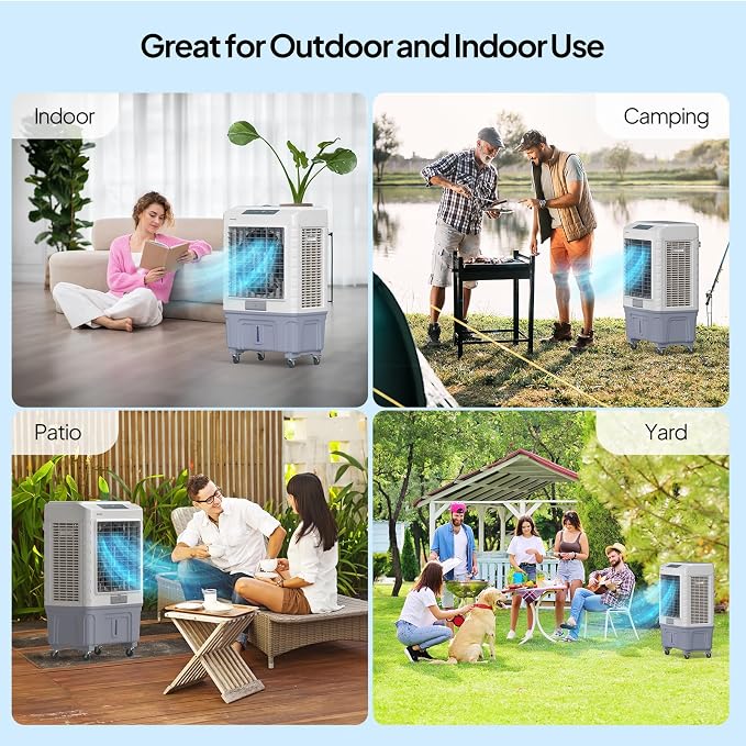 13.2Gallon Evaporative Air Cooler, 4100CFM Portable Swamp Cooler with Remote Control, Oscillation, 3 Speeds, 7.5H Timer & 50L