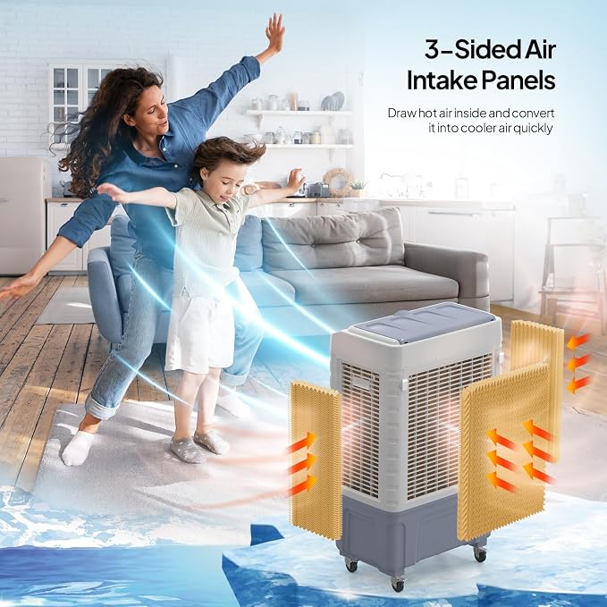 13.2Gallon Evaporative Air Cooler, 4100CFM Portable Swamp Cooler with Remote Control, Oscillation, 3 Speeds, 7.5H Timer & 50L