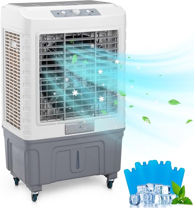 13.2Gallon Evaporative Air Cooler, 4100CFM Portable Swamp Cooler with Knob Control, Oscillation, 3 Speeds & 50L Water Tank