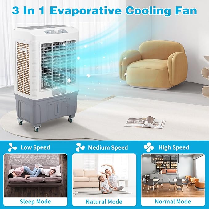 13.2Gallon Evaporative Air Cooler, 4100CFM Portable Swamp Cooler with Knob Control, Oscillation, 3 Speeds & 50L Water Tank