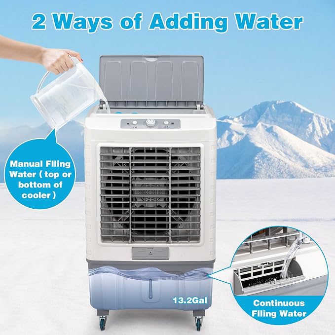 13.2Gallon Evaporative Air Cooler, 4100CFM Portable Swamp Cooler with Knob Control, Oscillation, 3 Speeds & 50L Water Tank