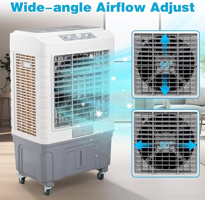 13.2Gallon Evaporative Air Cooler, 4100CFM Portable Swamp Cooler with Knob Control, Oscillation, 3 Speeds & 50L Water Tank