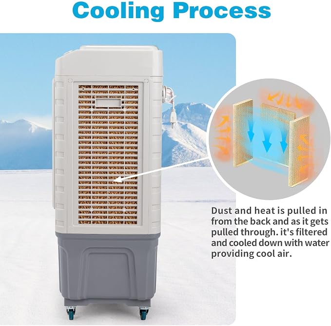 13.2Gallon Evaporative Air Cooler, 4100CFM Portable Swamp Cooler with Knob Control, Oscillation, 3 Speeds & 50L Water Tank