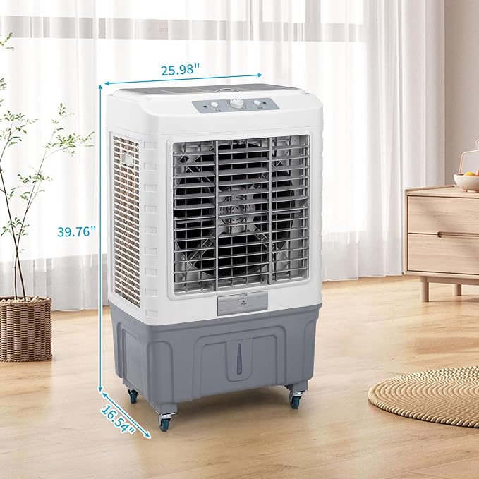13.2Gallon Evaporative Air Cooler, 4100CFM Portable Swamp Cooler with Knob Control, Oscillation, 3 Speeds & 50L Water Tank