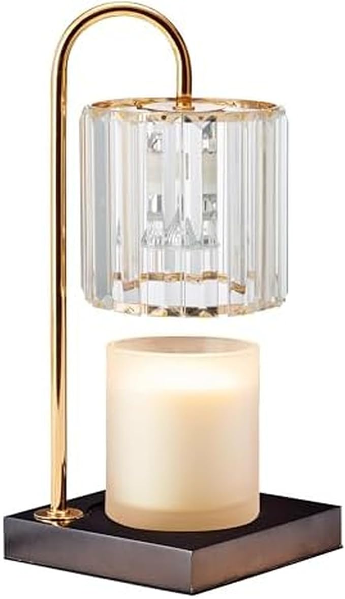 13.8 Inch Clear Glass Shade Electric Candle Warmer with Wood Base - Flameless Candle Melter for Home Decor, Safe Fragrance