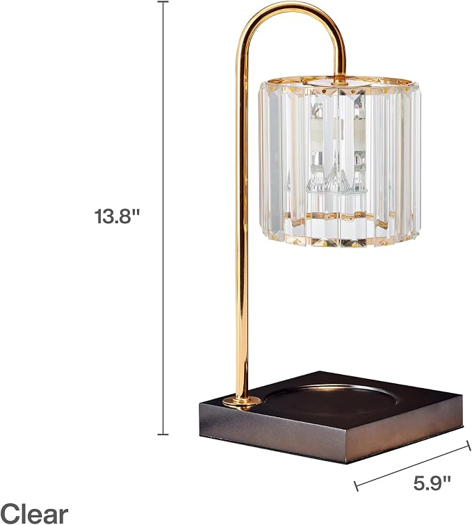 13.8 Inch Clear Glass Shade Electric Candle Warmer with Wood Base - Flameless Candle Melter for Home Decor, Safe Fragrance