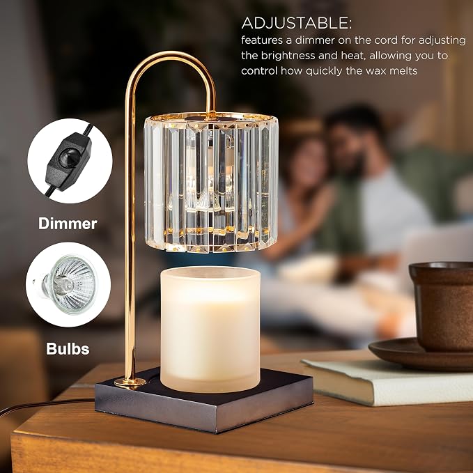 13.8 Inch Clear Glass Shade Electric Candle Warmer with Wood Base - Flameless Candle Melter for Home Decor, Safe Fragrance