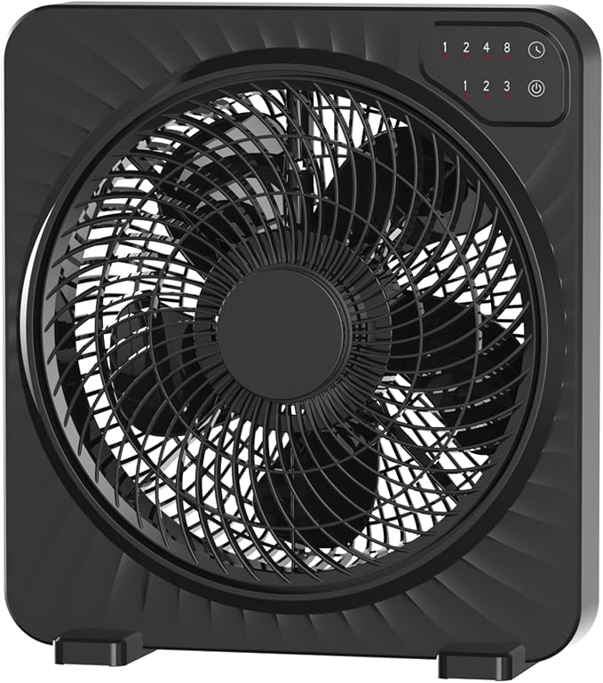 13" Box Fan with Powerful Airflow, Quiet Cooling Desk Fan with Convenient Touch Control, 3 Speeds, 5 Blades, 15h Timer