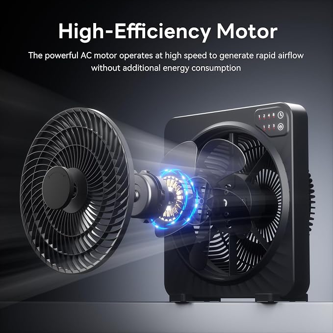 13" Box Fan with Powerful Airflow, Quiet Cooling Desk Fan with Convenient Touch Control, 3 Speeds, 5 Blades, 15h Timer