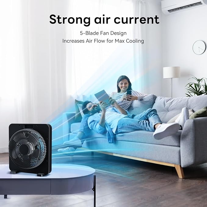 13" Box Fan with Powerful Airflow, Quiet Cooling Desk Fan with Convenient Touch Control, 3 Speeds, 5 Blades, 15h Timer