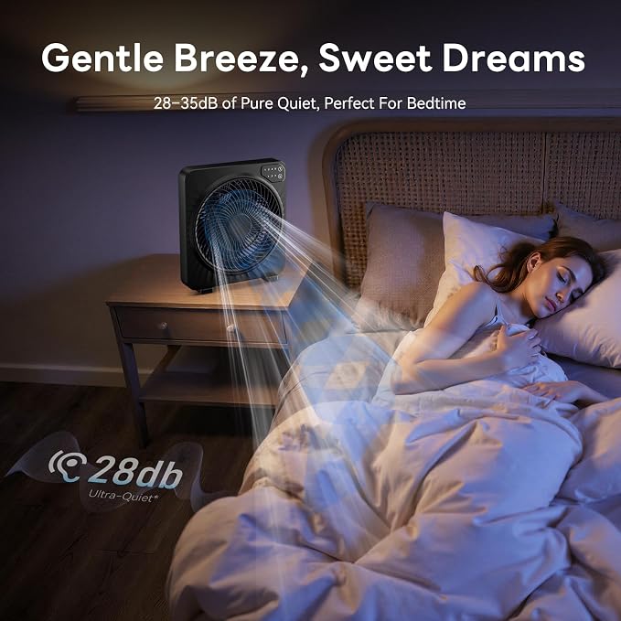 13" Box Fan with Powerful Airflow, Quiet Cooling Desk Fan with Convenient Touch Control, 3 Speeds, 5 Blades, 15h Timer