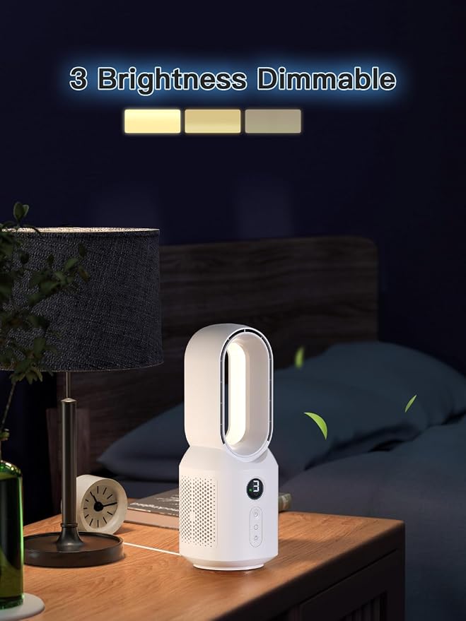 13 Inch Desk Fan, Bladeless Table Fan, 106° Oscillating Fan Touch Control with 3 Speeds and Night Light, Small, alternate
