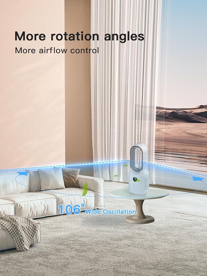 13 Inch Desk Fan, Bladeless Table Fan, 106° Oscillating Fan Touch Control with 3 Speeds and Night Light, Small, alternate