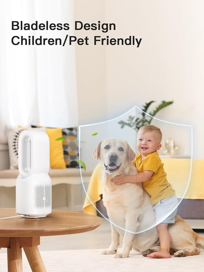 13 Inch Desk Fan, Bladeless Table Fan, 106° Oscillating Fan Touch Control with 3 Speeds and Night Light, Small, alternate