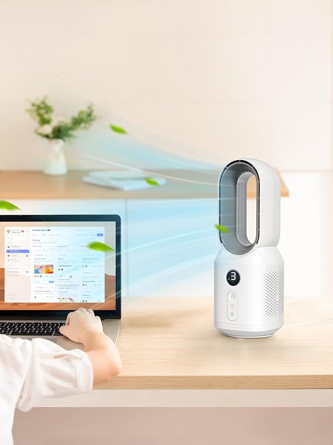13 Inch Desk Fan, Bladeless Table Fan, 106° Oscillating Fan Touch Control with 3 Speeds and Night Light, Small, alternate