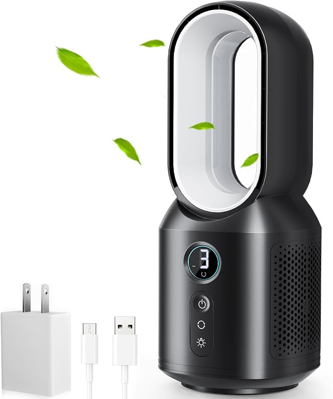 13 Inch Desk Fan, Small Bladeless Table Fan, 106° Oscillating Fan Touch Control with 3 Speeds and Night Light, product image