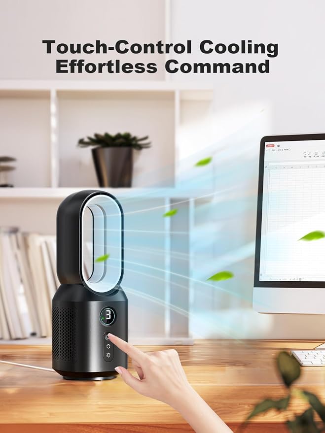 13 Inch Desk Fan, Small Bladeless Table Fan, 106° Oscillating Fan Touch Control with 3 Speeds and Night Light, alternate