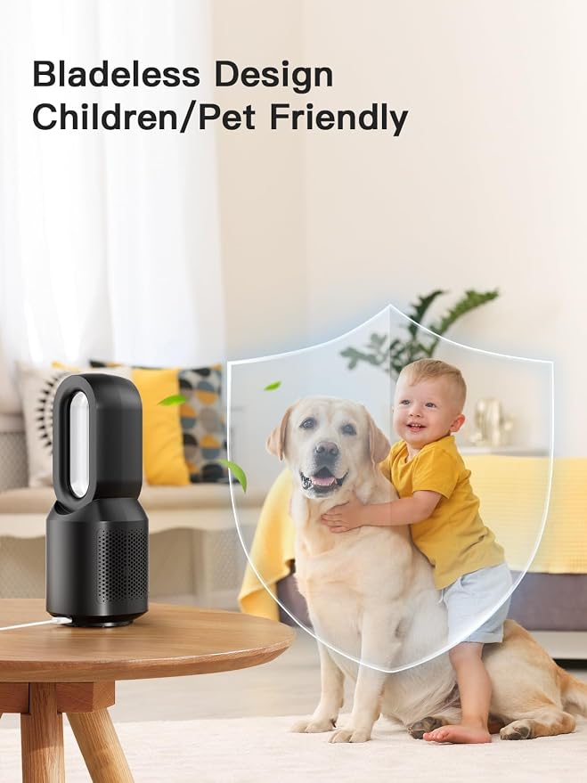 13 Inch Desk Fan, Small Bladeless Table Fan, 106° Oscillating Fan Touch Control with 3 Speeds and Night Light, alternate