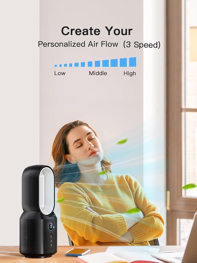 13 Inch Desk Fan, Small Bladeless Table Fan, 106° Oscillating Fan Touch Control with 3 Speeds and Night Light, alternate