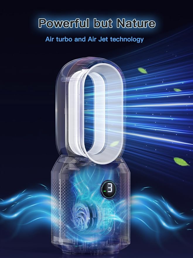 13 Inch Desk Fan, Small Bladeless Table Fan, 106° Oscillating Fan Touch Control with 3 Speeds and Night Light, alternate