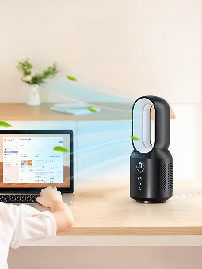 13 Inch Desk Fan, Small Bladeless Table Fan, 106° Oscillating Fan Touch Control with 3 Speeds and Night Light, alternate
